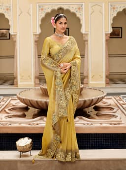 Antique Mustard Gold Silk Saree with Heavy Zari Embroidery Border