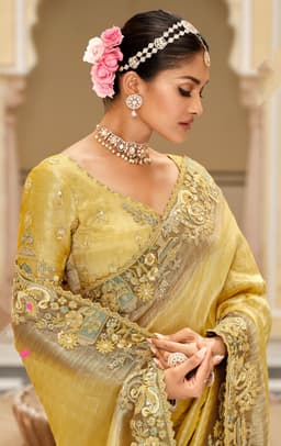 Antique Mustard Gold Silk Saree with Heavy Zari Embroidery Border