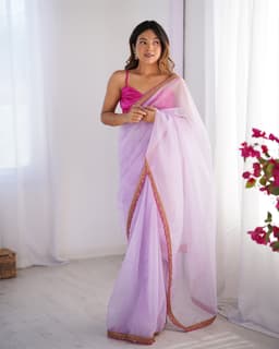 Lavender Twill Net Saree with Designer Lace Border
