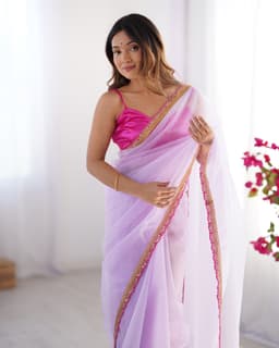 Lavender Twill Net Saree with Designer Lace Border