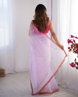 Lavender Twill Net Saree with Designer Lace Border