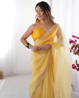 Sunshine Yellow Jimmy Choo Lace Work Saree