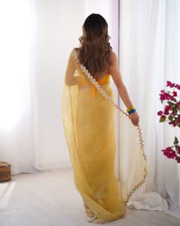 Sunshine Yellow Jimmy Choo Lace Work Saree