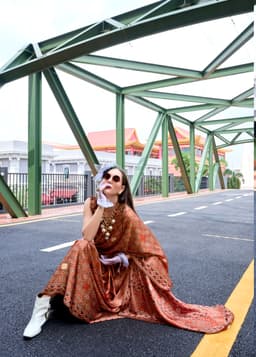 Rust Baghru Print Satin Crape Saree