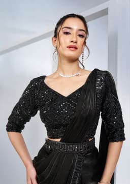 Black Two Tone Satin Silk Ready Saree