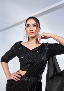 Black Two Tone Satin Silk Ready Saree