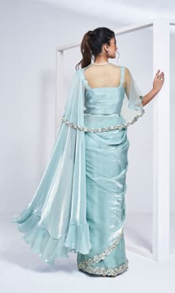 Pastel Aqua Satin Silk Ready Saree