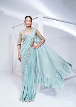 Pastel Aqua Satin Silk Ready Saree