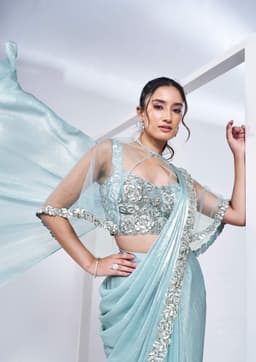 Pastel Aqua Satin Silk Ready Saree