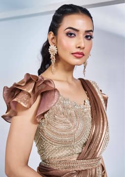 Rose Gold Satin Silk Ready Saree