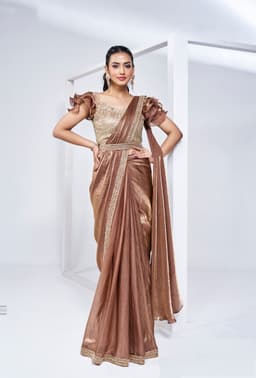 Rose Gold Satin Silk Ready Saree