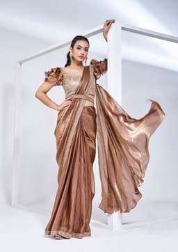 Rose Gold Satin Silk Ready Saree