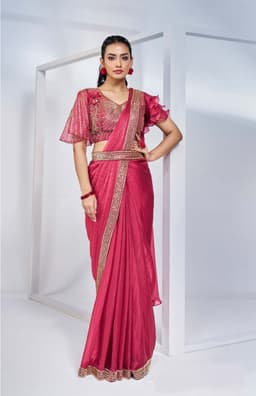 Rani Pink Satin Silk Ready Saree