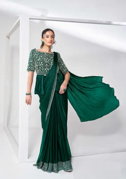 Emerald Green Shimmer Chiffon Ready Saree
