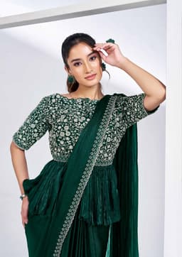 Emerald Green Shimmer Chiffon Ready Saree