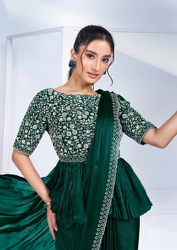 Emerald Green Shimmer Chiffon Ready Saree