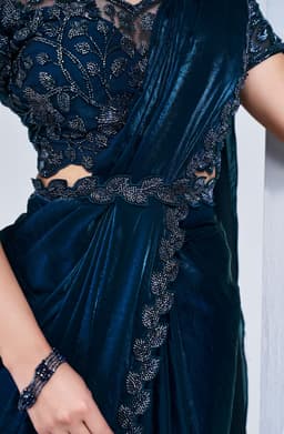 Midnight Teal Satin Silk Ready Saree