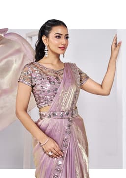 Blush Pink Satin Silk Ready Saree with Khatli Work | Acossa Enterprise