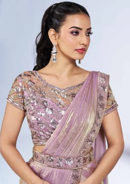 Blush Pink Satin Silk Ready Saree with Khatli Work | Acossa Enterprise