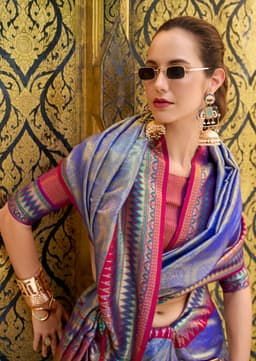 Royal Blue Tissue Silk Saree with Zari Weaving