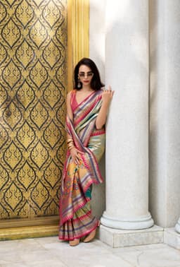 Sage Green Tissue Silk Saree with Zari Weaving