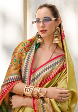 Mustard Yellow Tissue Silk Saree with Zari Weaving