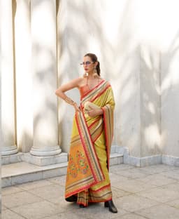 Mustard Yellow Tissue Silk Saree with Zari Weaving