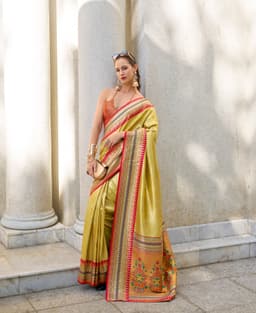 Mustard Yellow Tissue Silk Saree with Zari Weaving