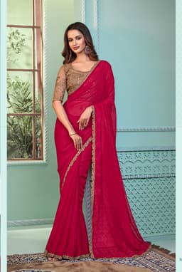 Rani Pink Georgette Saree with Embellished Lace Border