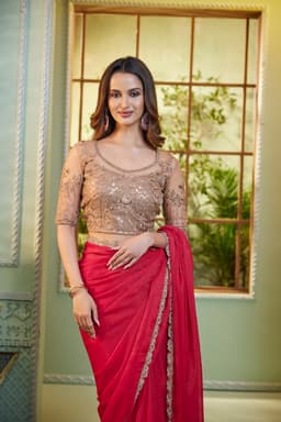 Rani Pink Georgette Saree with Embellished Lace Border