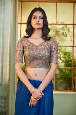 Teal Blue Designer Georgette Saree with Embellished Border