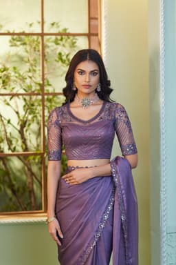Smoky Purple Georgette Saree for Reception Wear