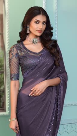 Smoky Purple Georgette Saree for Reception Wear