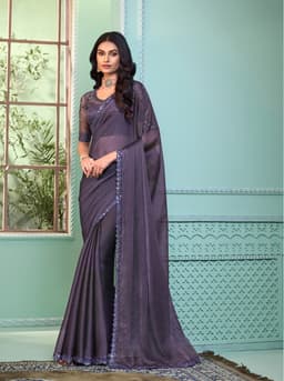 Smoky Purple Georgette Saree for Reception Wear