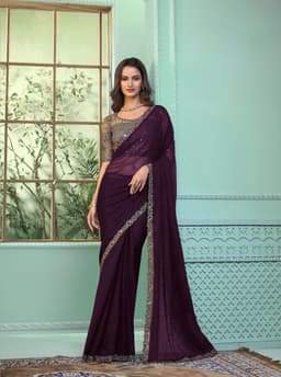 Wine Purple Pure Chiffon Silk Saree for Evening Wear