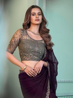 Wine Purple Pure Chiffon Silk Saree for Evening Wear