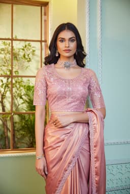 Dusty Rose Shimmer Georgette Saree for Wedding Wear