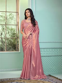 Dusty Rose Shimmer Georgette Saree for Wedding Wear