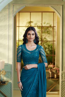 Teal Green Chiffon Saree for Wedding Wear