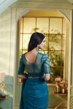 Teal Green Chiffon Saree for Wedding Wear
