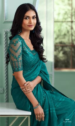 Teal Green Chiffon Saree for Wedding Wear