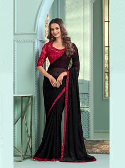 Black Red Chiffon Saree for Party & Cocktail Wear
