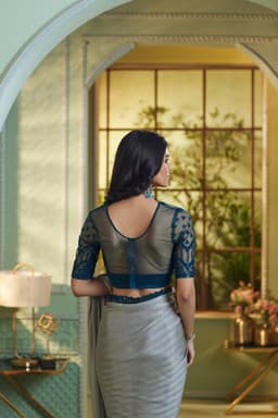 Steel Grey Georgette Silk Saree for Reception & Party Wear