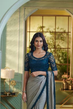 Steel Grey Georgette Silk Saree for Reception & Party Wear