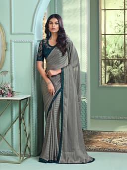 Steel Grey Georgette Silk Saree for Reception & Party Wear