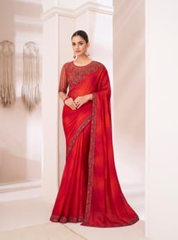 Red Shaded Silver Chiffon Saree for Wedding & Reception Wear