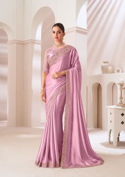 Pastel Pink Satin Chiffon Saree for Bridal Wear