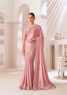 Dusty Rose Satin Chiffon Saree for Party Wear