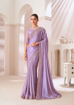 Lavender Satin Chiffon Saree for Reception & Wedding Wear