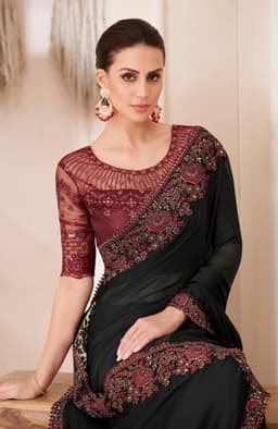 Black Silk Chiffon Reception & Cocktail Designer Saree
